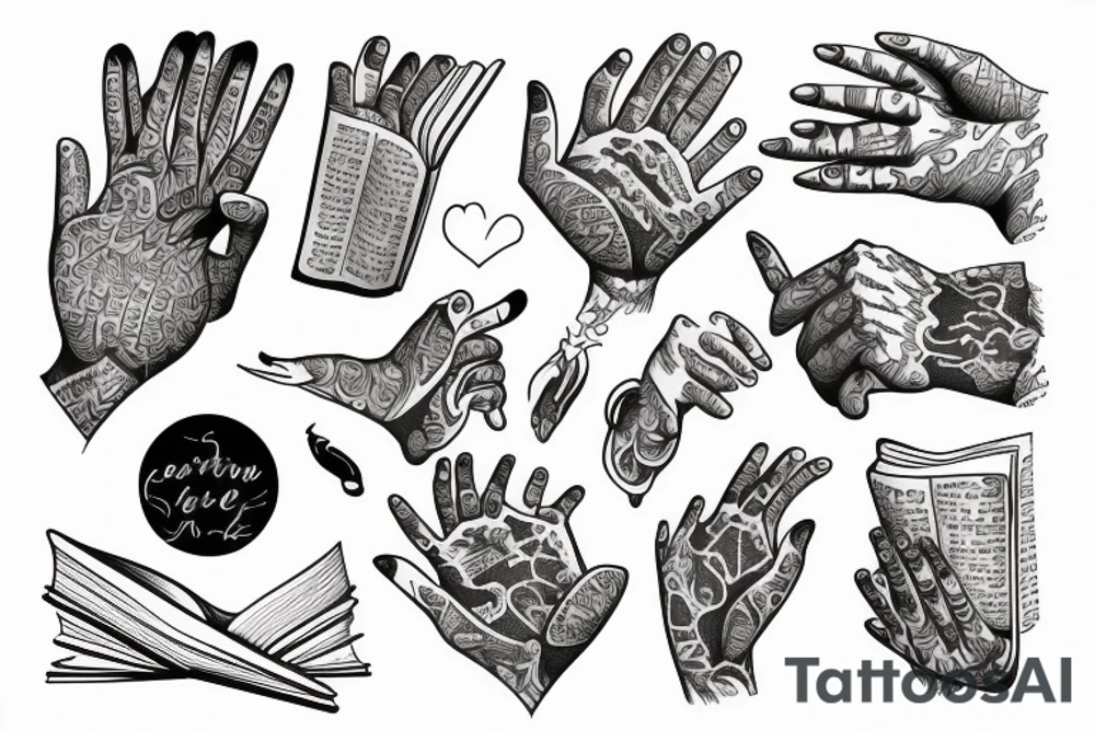 Hand holding a book tattoo idea