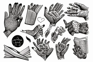 Hand holding a book tattoo idea