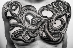 an octopus on the shoulder, drawn on part of the chest and arm tattoo idea