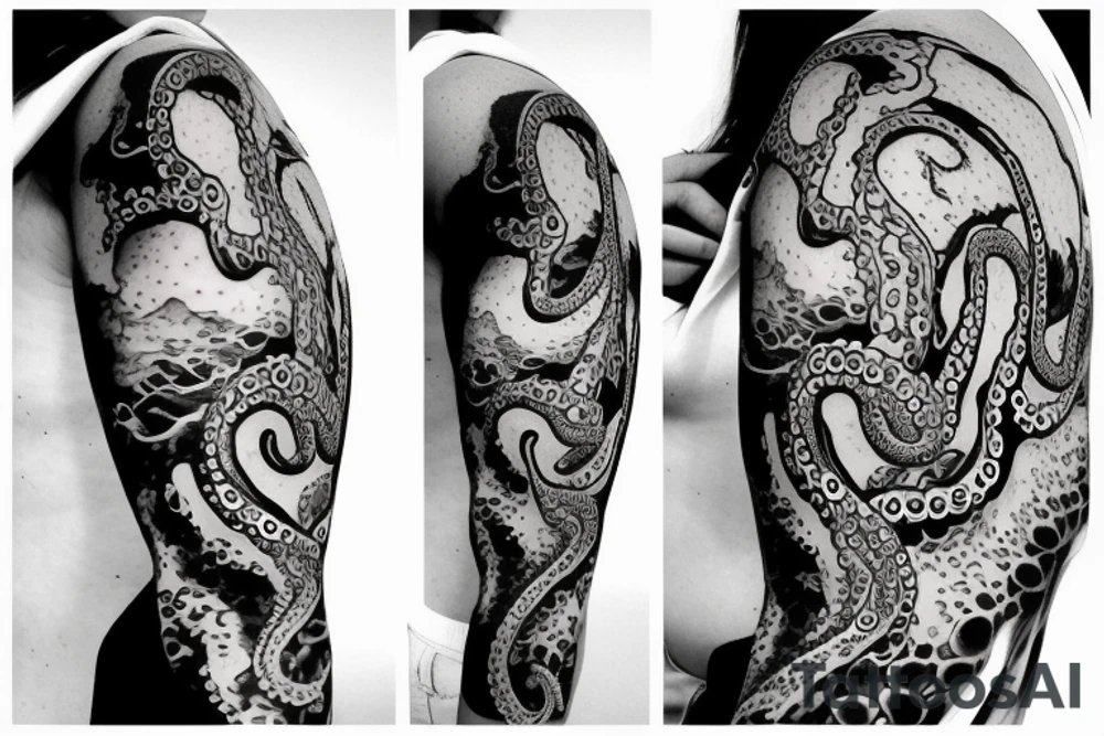 woman tattoo, octopus shoulder, medium size tattoo idea