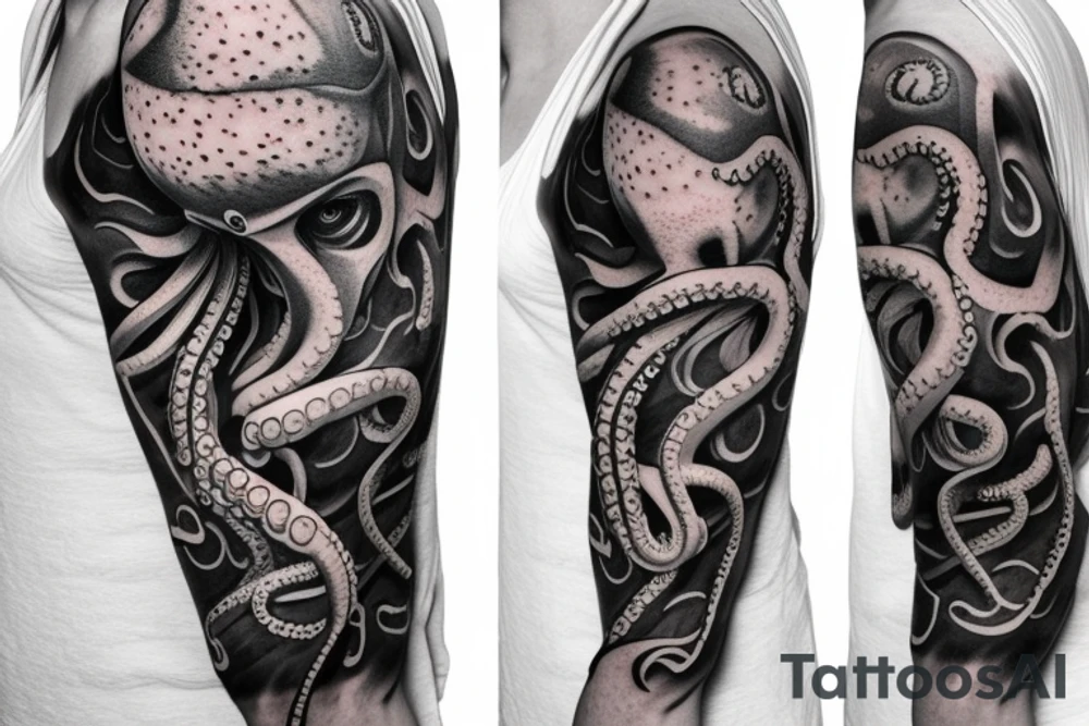 woman tattoo, octopus shoulder, medium size tattoo idea