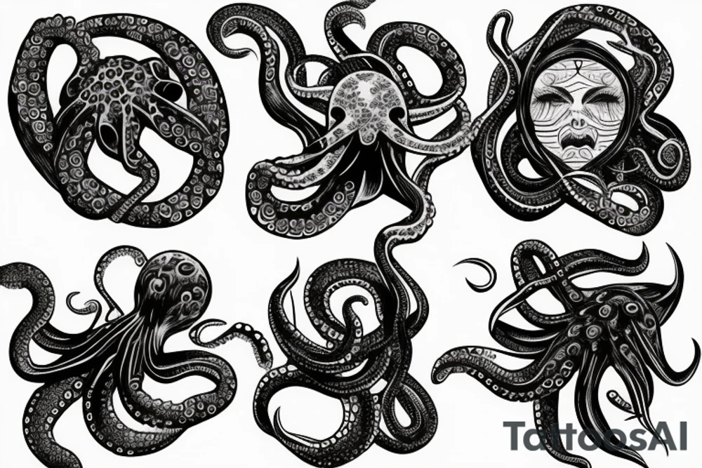 woman tattoo, octopus shoulder, medium size tattoo idea