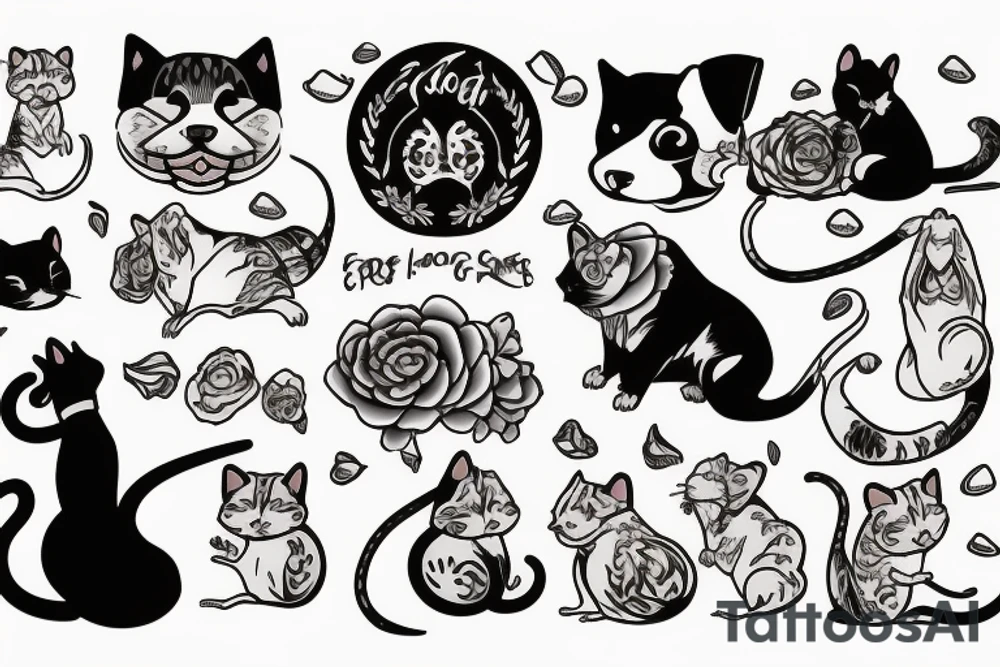 Dog guarding a cat and a rat tattoo idea