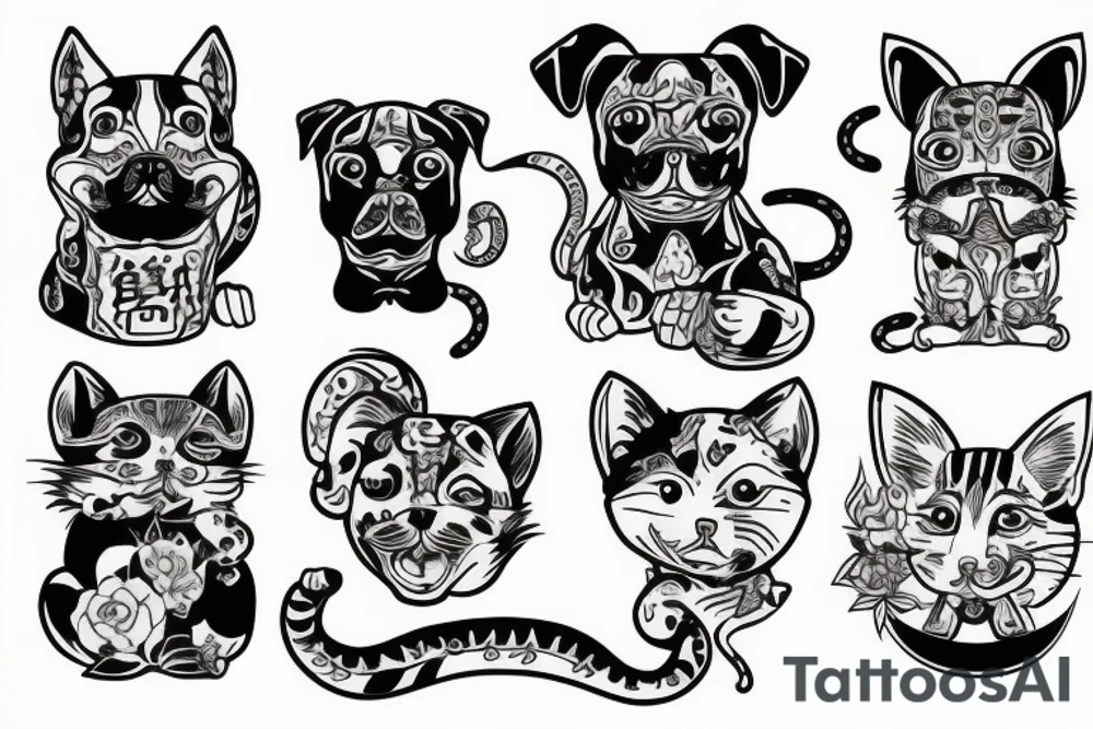 Dog guarding a cat and a rat tattoo idea