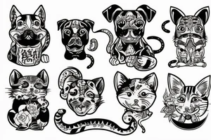 Dog guarding a cat and a rat tattoo idea