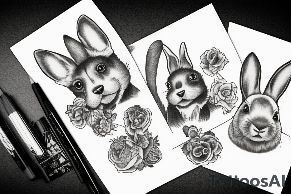 dog looking at rabbit tattoo idea