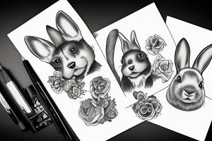 dog looking at rabbit tattoo idea