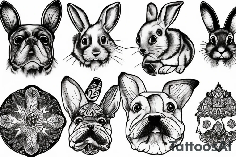 dog looking at rabbit tattoo idea
