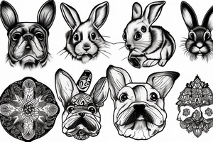 dog looking at rabbit tattoo idea