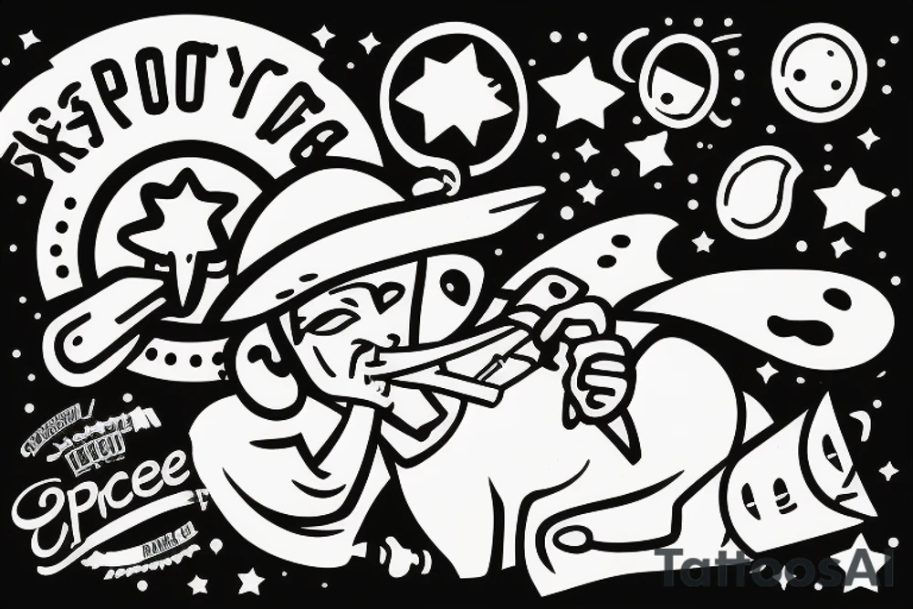 A Cowboy smoking a Joint Riding a Spacerocket. tattoo idea