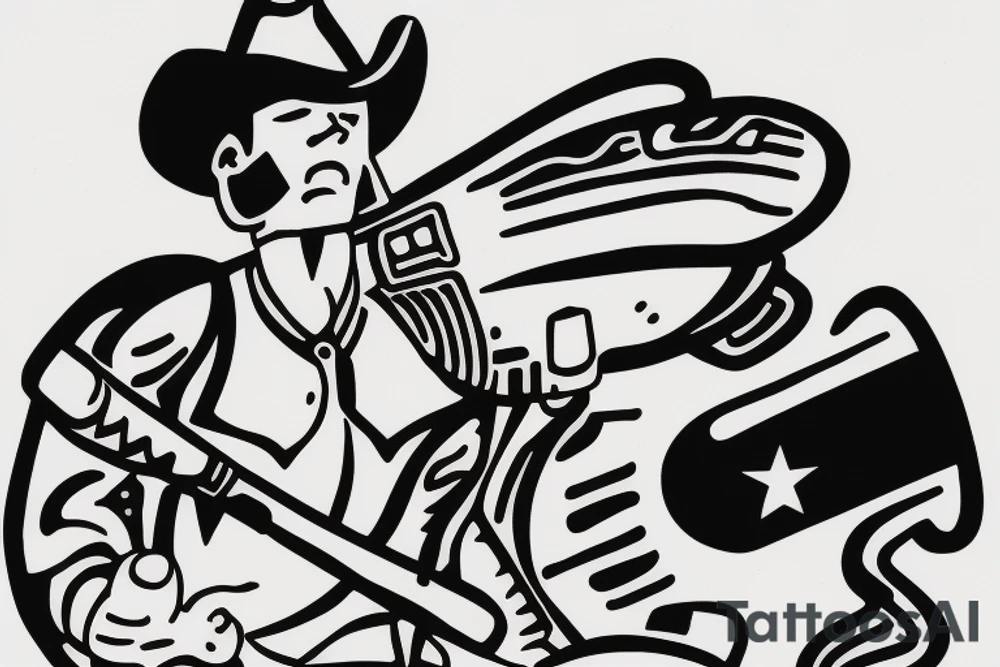 A Cowboy smoking a Joint Riding a Spacerocket. tattoo idea