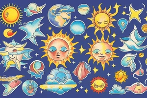 the universe, the sun moon and stars and the earth in the sea tattoo idea