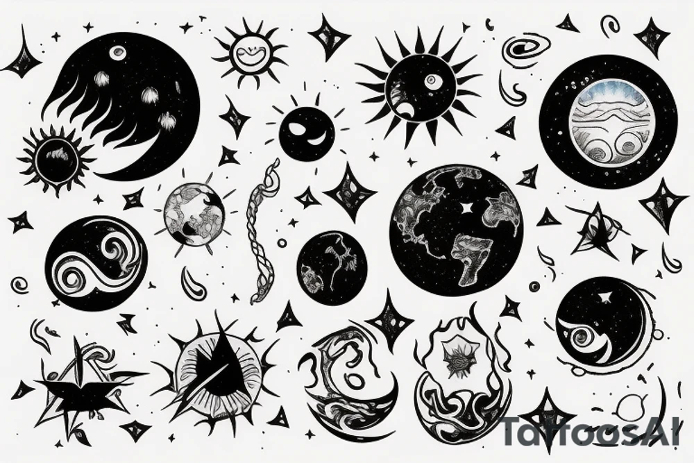 the universe, the sun moon and stars and the earth in the sea tattoo idea