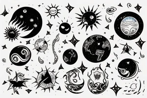 the universe, the sun moon and stars and the earth in the sea tattoo idea