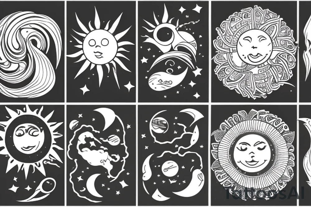 the universe, the sun moon and stars and the earth in the sea tattoo idea
