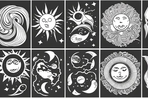 the universe, the sun moon and stars and the earth in the sea tattoo idea