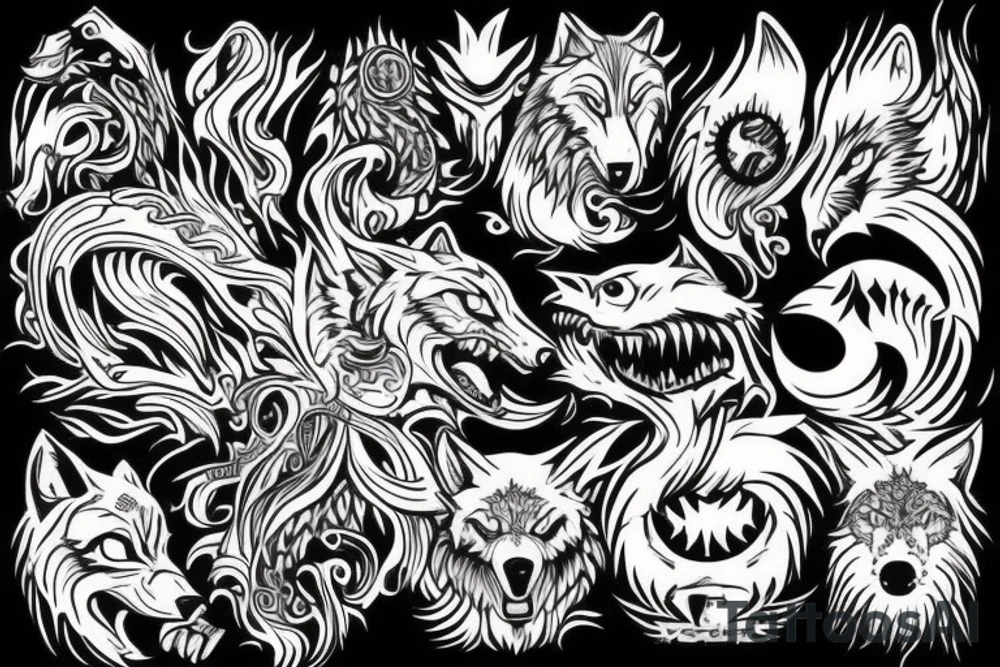 ferocious wolf coming out of a vortex tattoo idea