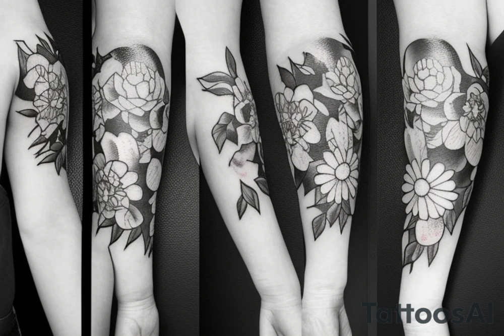 Skull with flowers tattoo idea