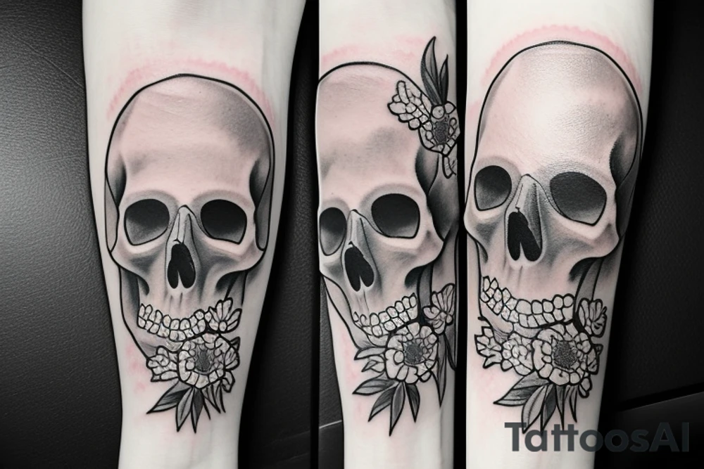 Skull with flowers tattoo idea
