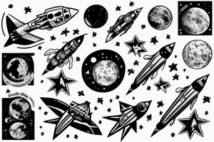 musical rocket flies to mars among the stars tattoo idea