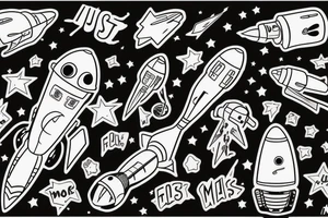 musical rocket flies to mars among the stars tattoo idea