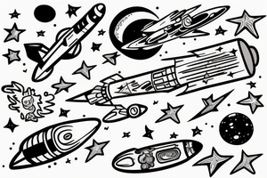 musical rocket flies to mars among the stars tattoo idea
