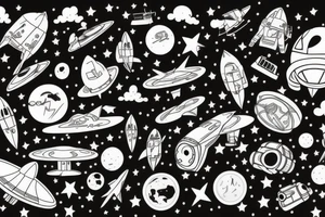 musical rocket flies to mars among the stars tattoo idea