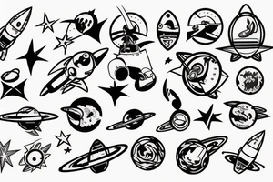 musical rocket flies to mars among the stars tattoo idea