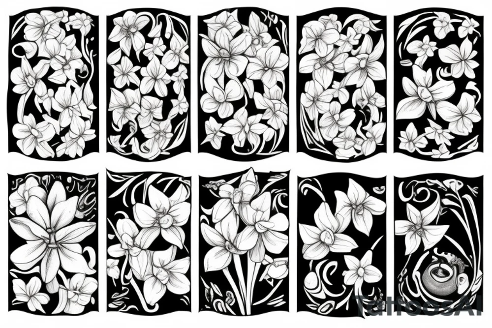 Narcissus and Honeysuckle flowers tattoo idea