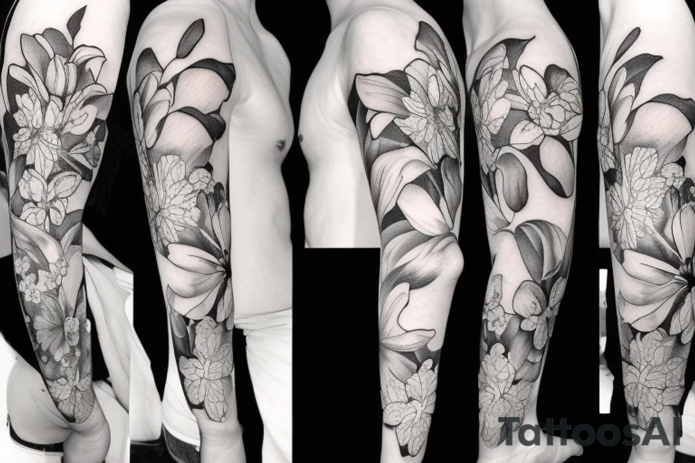Narcissus and Honeysuckle flowers tattoo idea