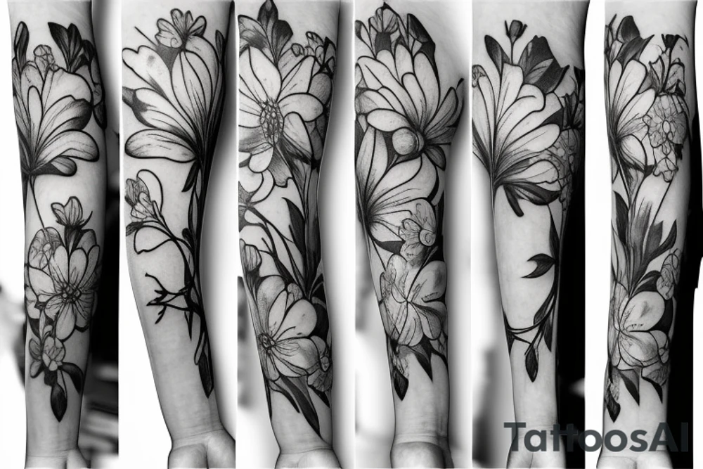 Narcissus and Honeysuckle flowers tattoo idea