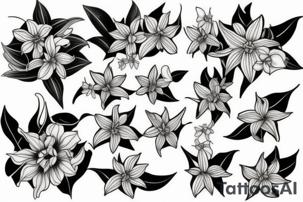 Narcissus and Honeysuckle flowers tattoo idea