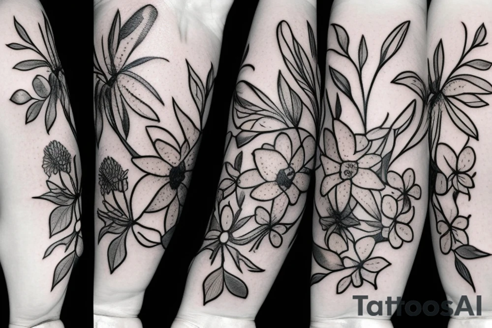 Narcissus and Honeysuckle flowers tattoo idea