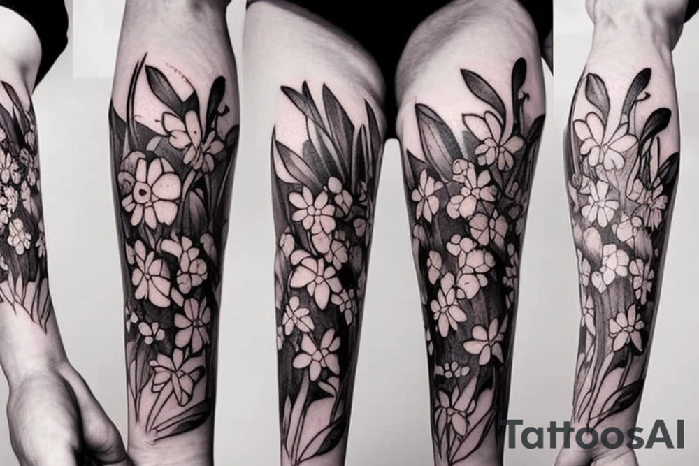 Narcissus and Honeysuckle flowers tattoo idea
