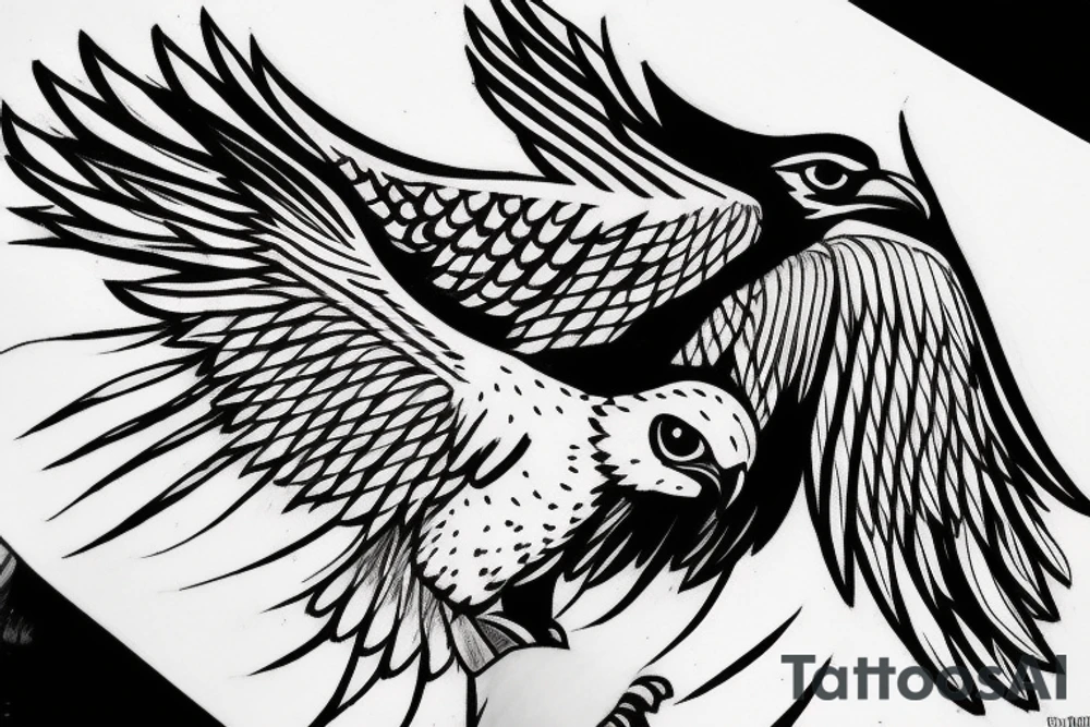 a falcon in mid flight as a one line drawing tattoo idea