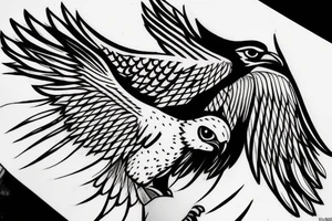 a falcon in mid flight as a one line drawing tattoo idea