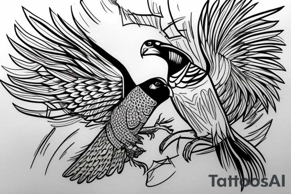 a falcon in mid flight as a one line drawing tattoo idea