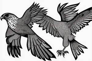 a falcon in mid flight as a fine line drawing tattoo idea