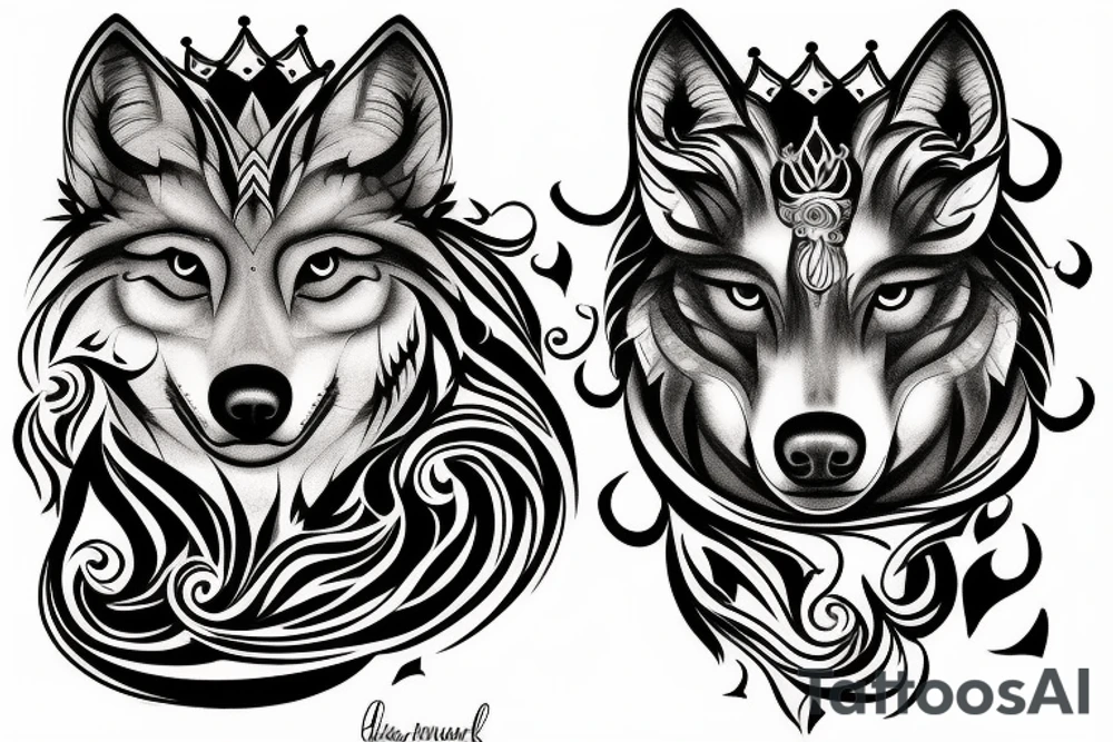 Wolf with dripping crown tattoo idea