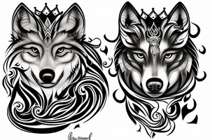 Wolf with dripping crown tattoo idea