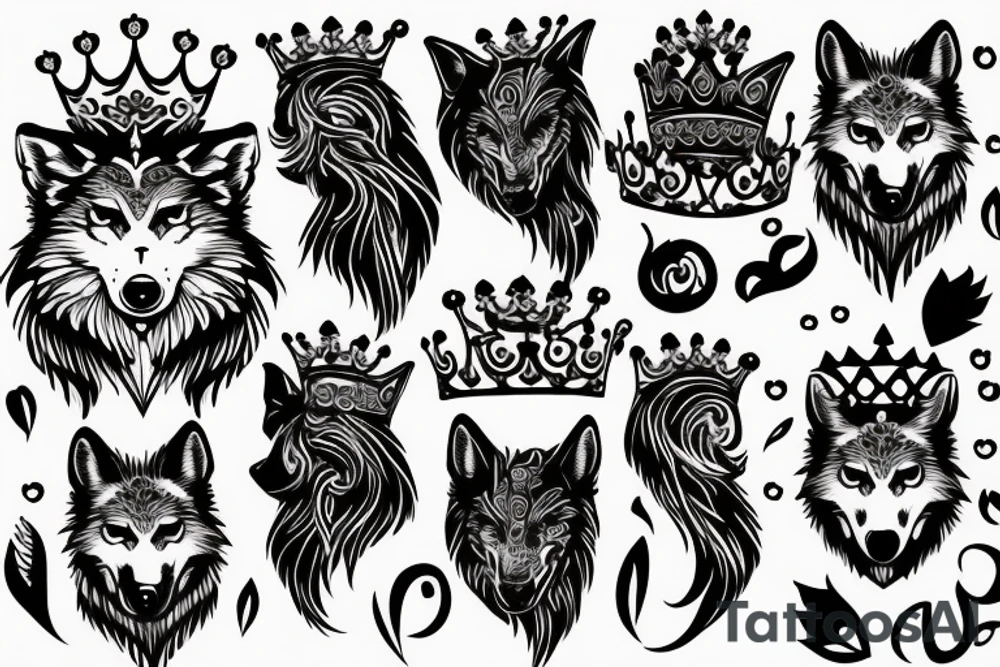 Wolf with dripping crown tattoo idea