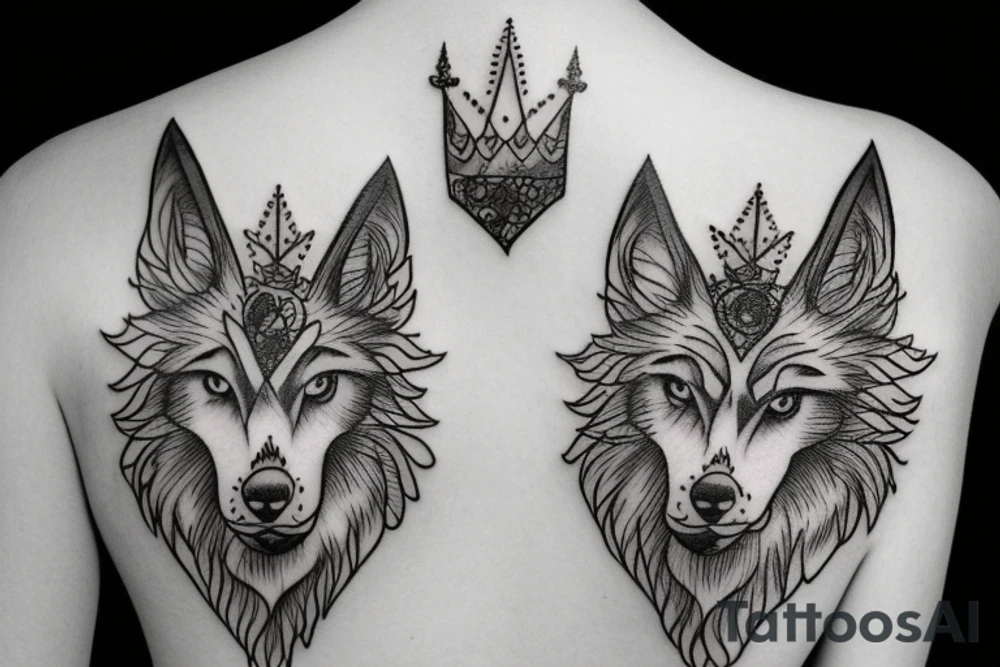 Wolf with dripping crown tattoo idea