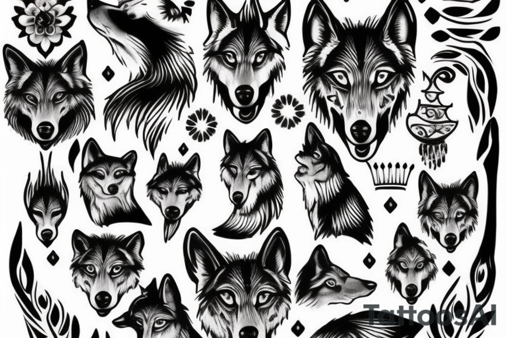 Wolf with dripping crown tattoo idea