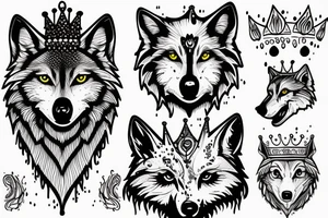 Wolf with drippy crown tattoo idea