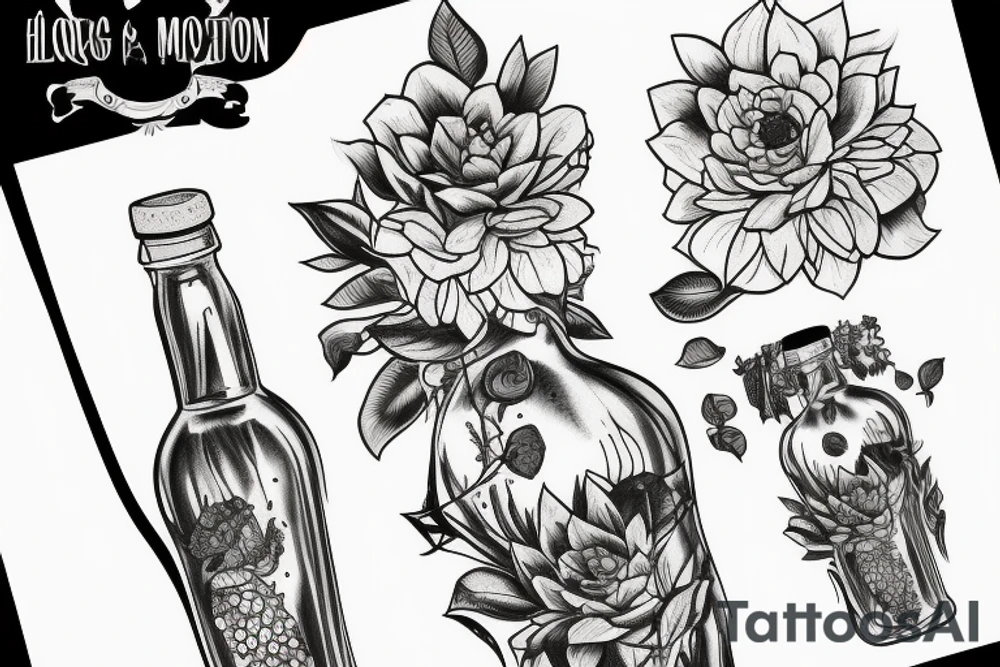 Plant in a old monk bottle and a dog tattoo idea