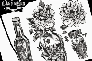 Plant in a old monk bottle and a dog tattoo idea