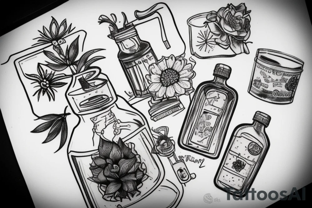 Plant in a old monk bottle and a dog tattoo idea