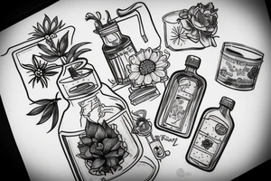 Plant in a old monk bottle and a dog tattoo idea