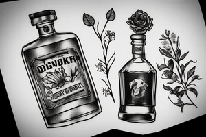 Plant in a whiskey bottle and a dog on side tattoo idea