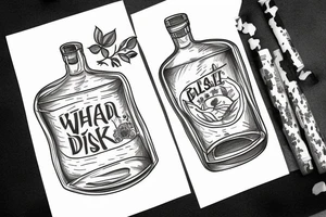 Plant in a whiskey bottle and a dog on side tattoo idea